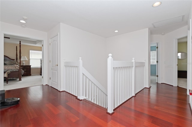 hall with dark hardwood / wood-style flooring