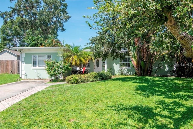 ranch-style house featuring a front yard