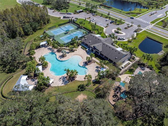 aerial view with a water view