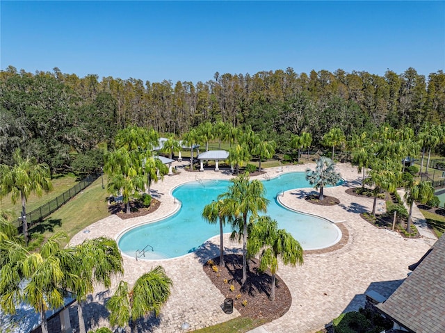 view of swimming pool featuring a gazebo and a patio area