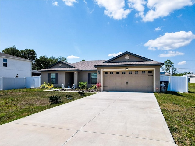 view of front of home featuring a garage and a front lawn