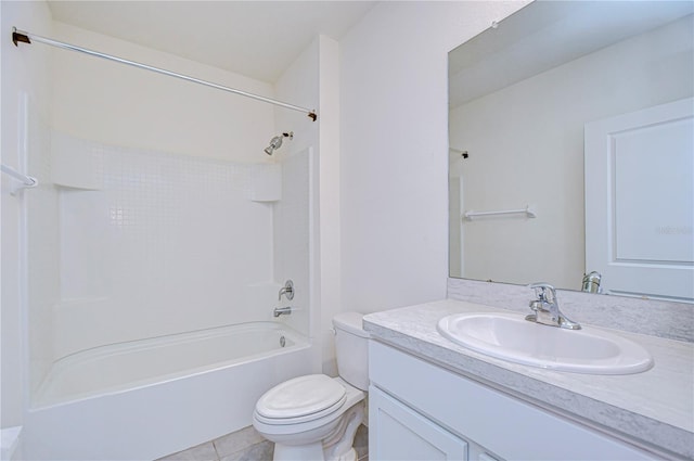 full bathroom with tile patterned floors, vanity, toilet, and shower / tub combination