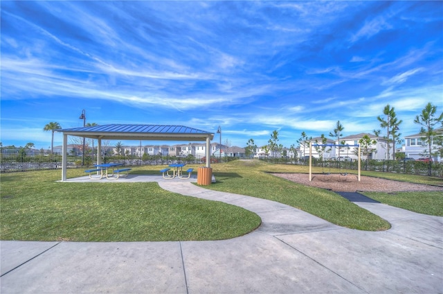 view of community with a gazebo and a yard