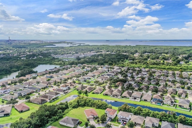 bird's eye view featuring a water view