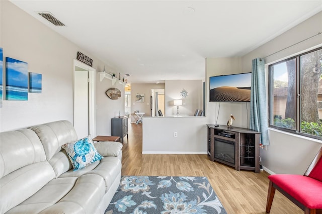 living room with light wood-type flooring