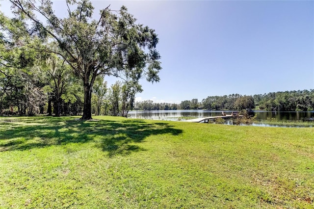 view of yard with a water view