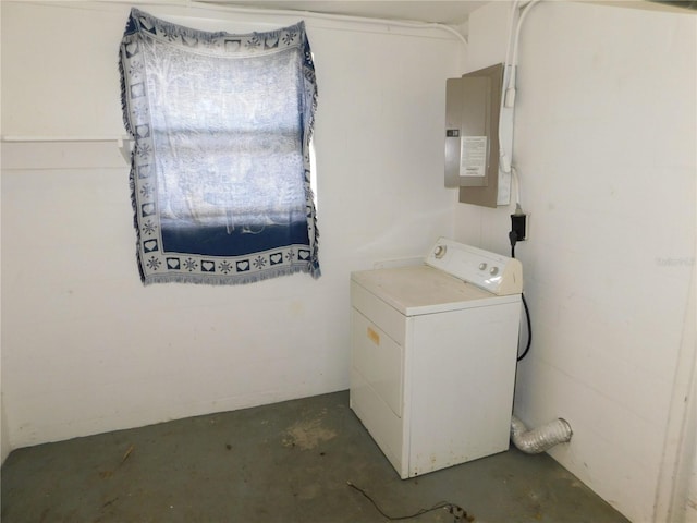 laundry room with electric panel and washer / dryer