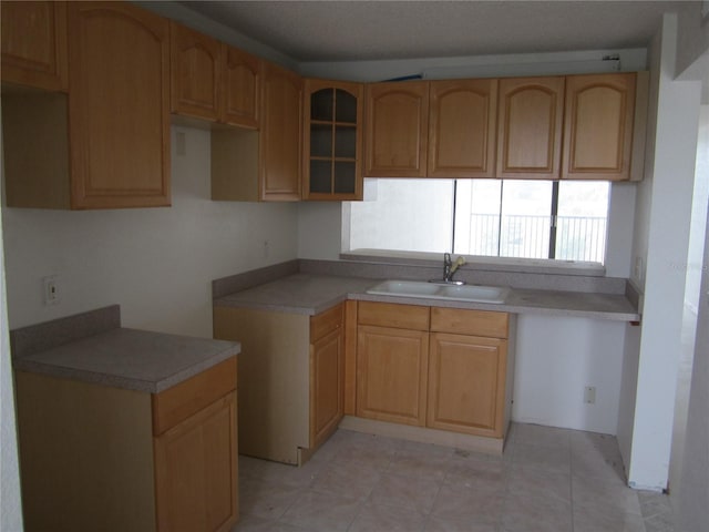 kitchen with light brown cabinetry and sink