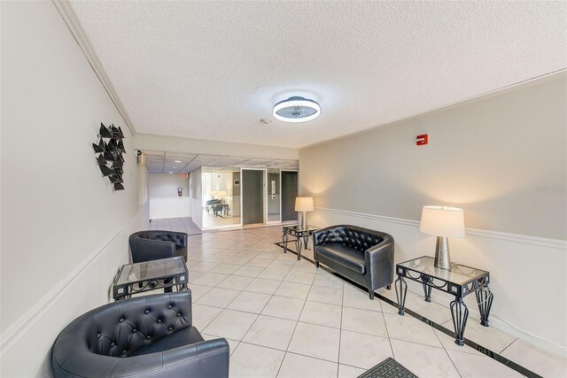 interior space with a textured ceiling