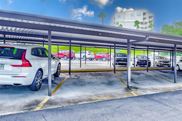 view of parking / parking lot featuring a carport