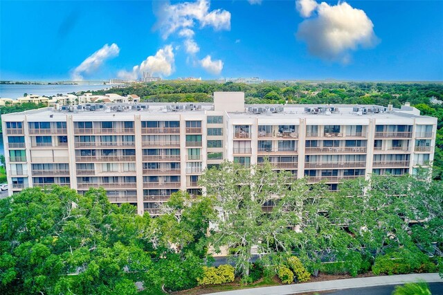 view of building exterior featuring a water view