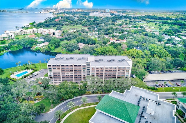 bird's eye view featuring a water view