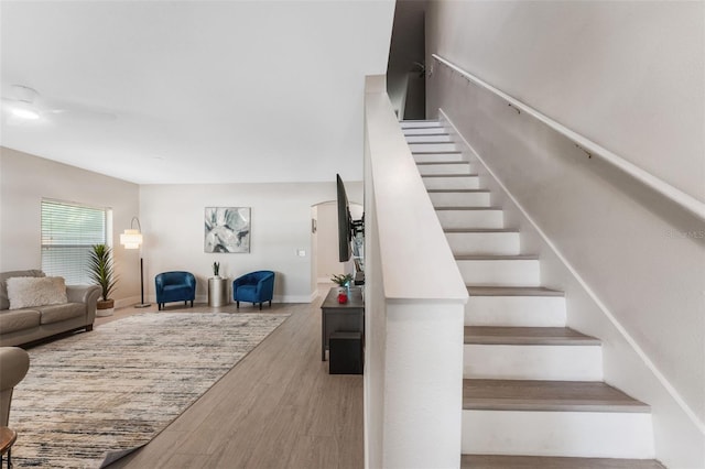 staircase featuring wood-type flooring