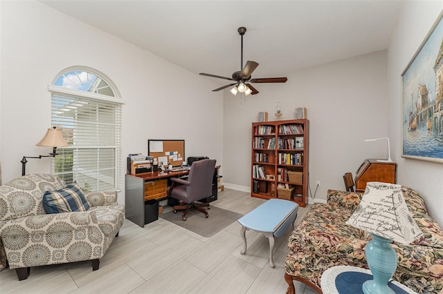 home office featuring ceiling fan