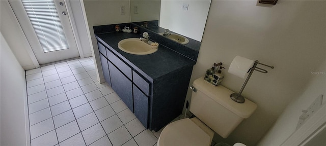 bathroom featuring tile patterned floors, vanity, and toilet