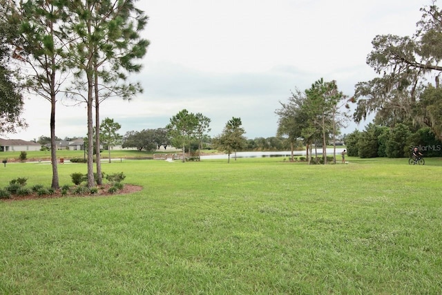 view of yard with a water view