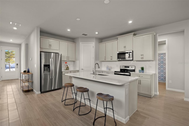 kitchen with white cabinetry, an island with sink, and appliances with stainless steel finishes