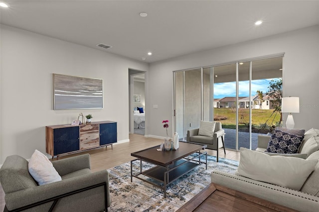 living room featuring light wood-type flooring