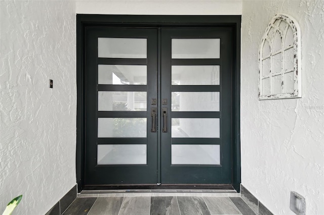 property entrance with french doors