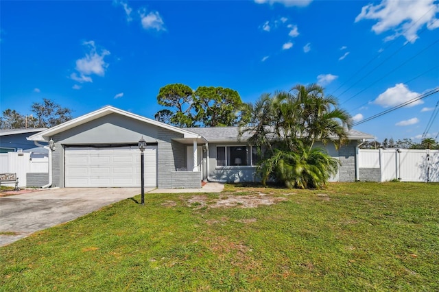 single story home with a front lawn and a garage