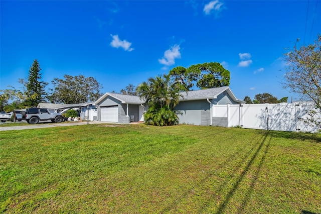 view of front of home featuring a garage and a front lawn