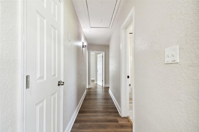 corridor with dark hardwood / wood-style floors