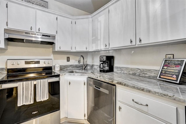 kitchen with white cabinetry, sink, and stainless steel appliances