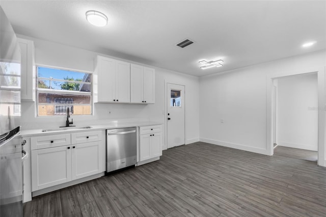 kitchen with white cabinetry, sink, and stainless steel dishwasher