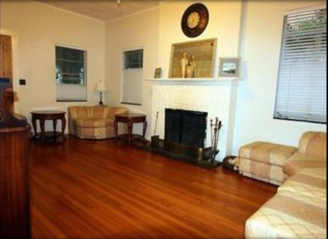 living room with dark wood-type flooring