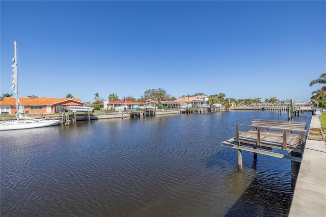 dock area with a water view