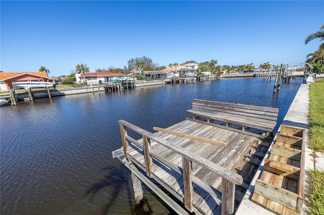 dock area with a water view