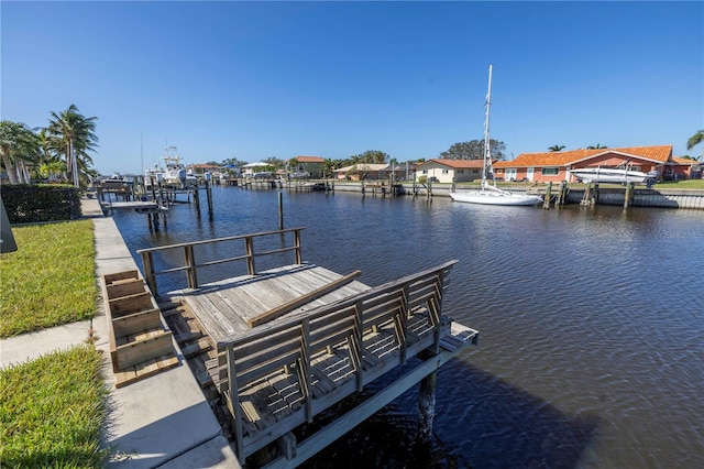 view of dock with a water view