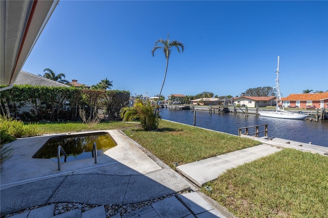 view of yard with a water view