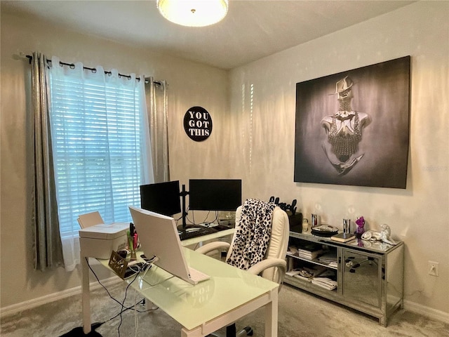 view of carpeted home office