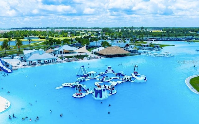 aerial view with a water view