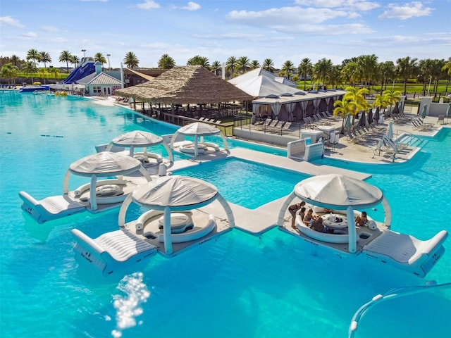 view of swimming pool featuring a gazebo