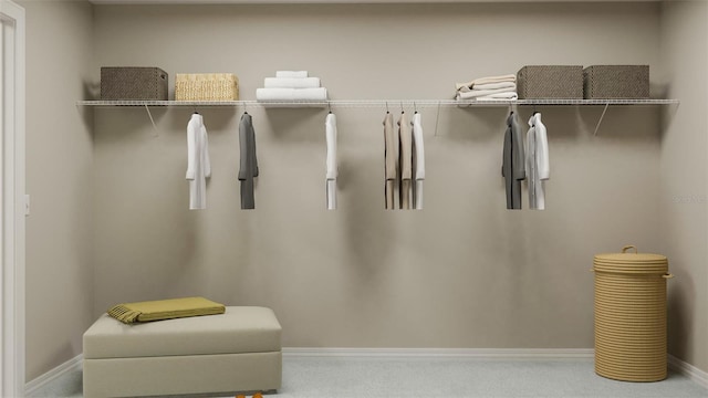 spacious closet with light colored carpet