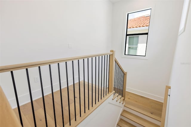 stairway featuring wood-type flooring