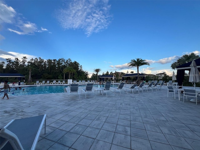 view of swimming pool with a patio area