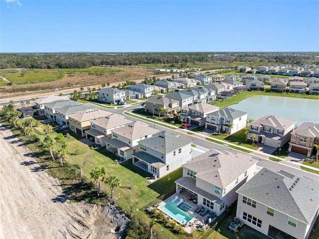 aerial view with a water view