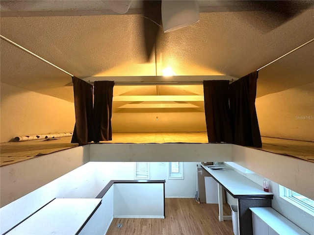 interior space featuring lofted ceiling and light wood-style floors