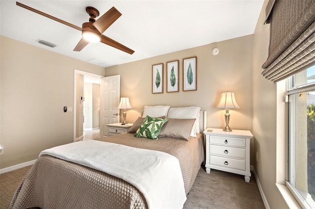 bedroom with carpet floors and ceiling fan