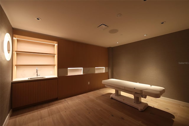 interior space featuring sink and light wood-type flooring