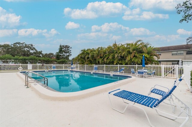 view of swimming pool with a patio