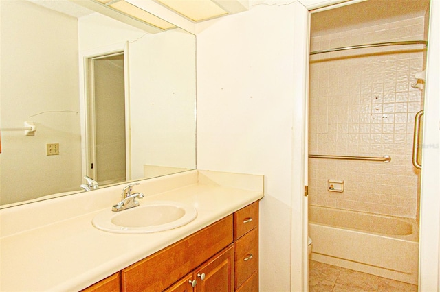 full bathroom featuring vanity, shower / bath combination, tile patterned flooring, and toilet