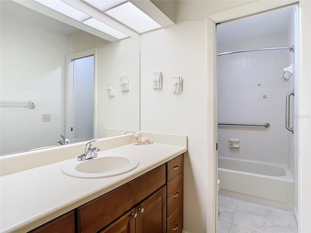 full bathroom featuring shower / bathing tub combination, vanity, and toilet