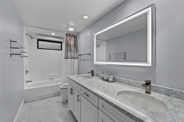 full bathroom featuring vanity, toilet, and shower / bath combo with shower curtain