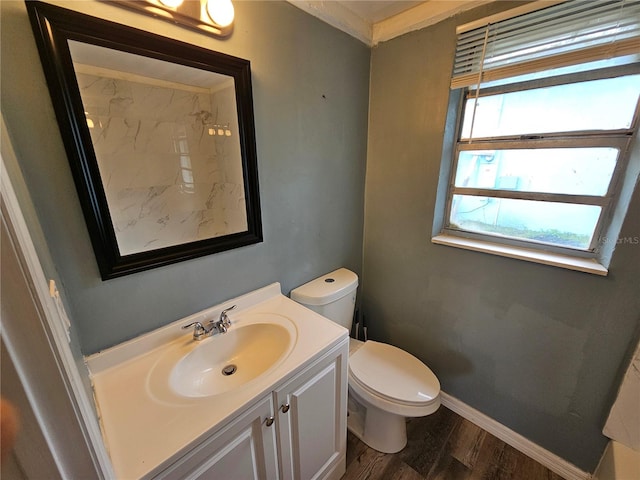 bathroom featuring vanity, hardwood / wood-style floors, and toilet