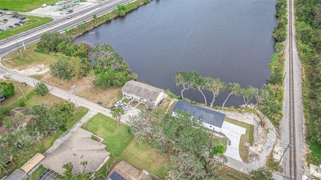 bird's eye view featuring a water view