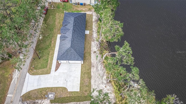 drone / aerial view featuring a water view